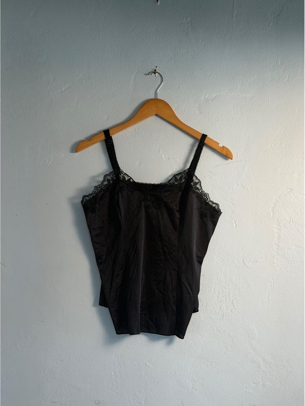 Kayser Black Lace Trim Nylon Camisole Top Size 38